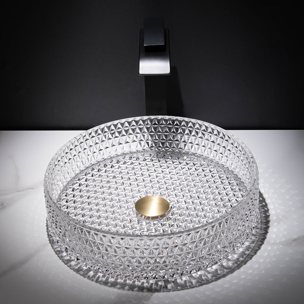 Vessel Transparent Diamond Shaped Crystal Glass Bathroom Wash Sink