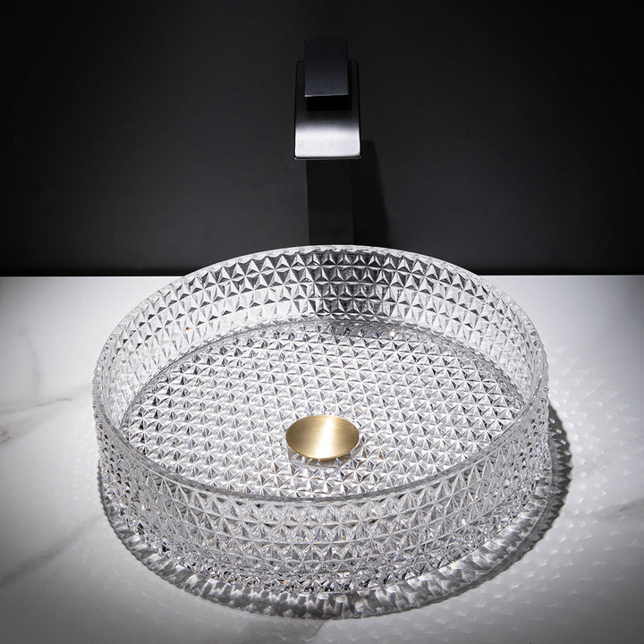 Vessel Transparent Diamond Shaped Crystal Glass Bathroom Wash Sink