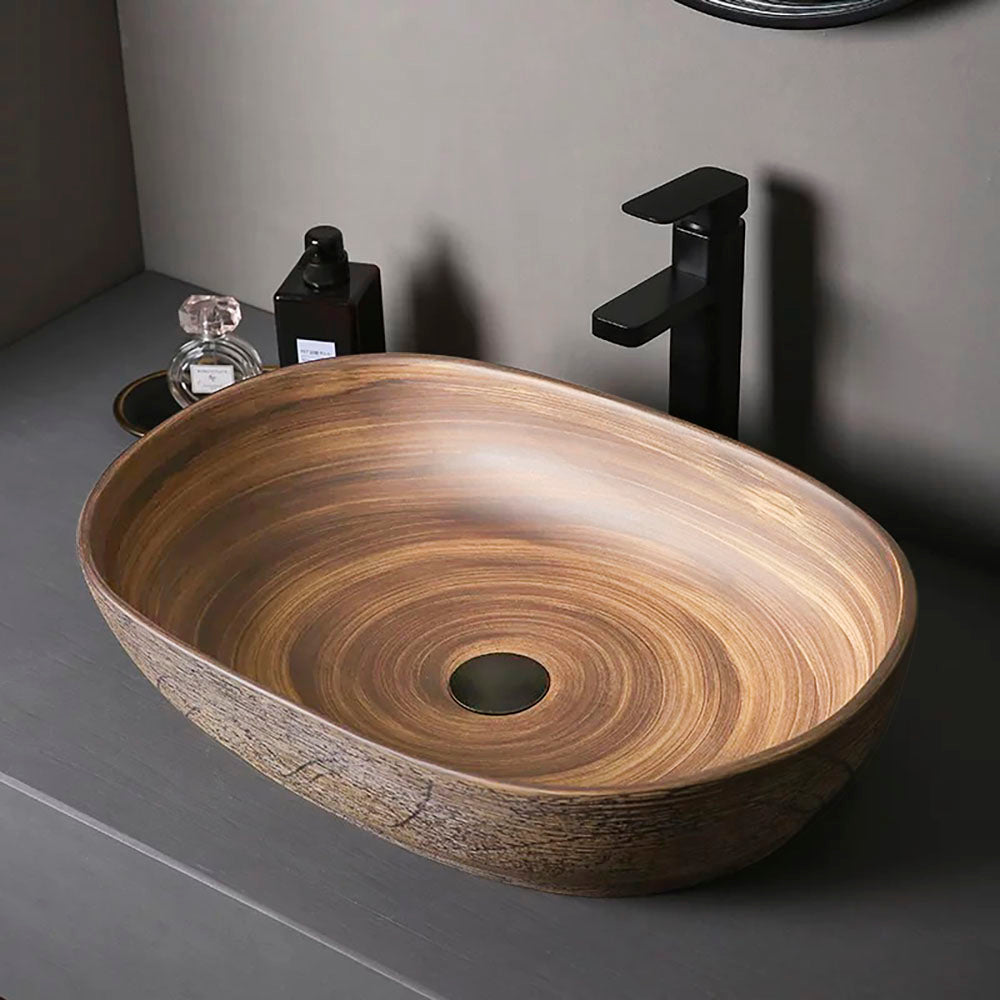 Ceramic Oval Bathroom Vessel Sink Retro Washbasin