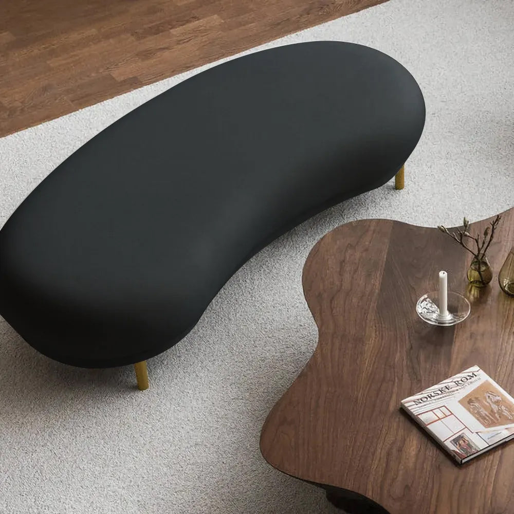 Modern Black Velvet Bench Upholstered Curved Bench for End of Bed with Metal Legs