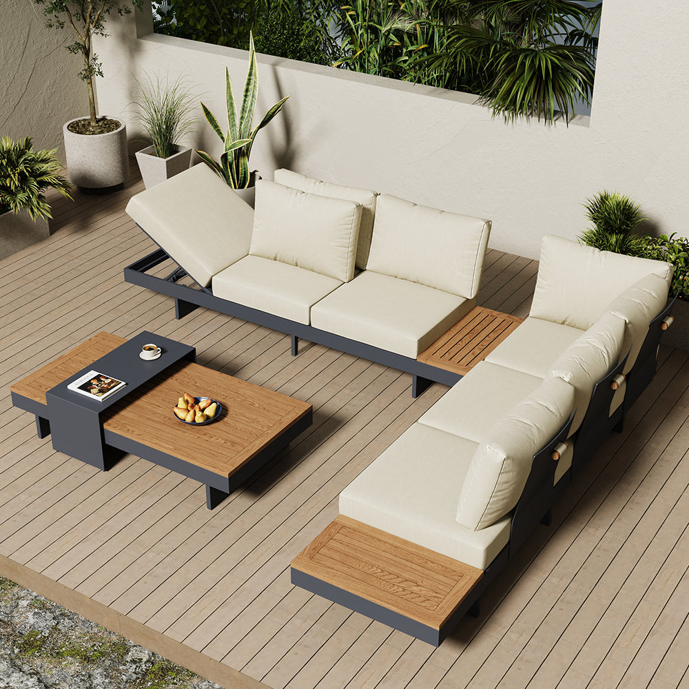 4 PCS L Shaped Outdoor Sectional Sofa Set Modern Yard & Patio Furniture for 6 Person in Beige Cushion & Pillow Included