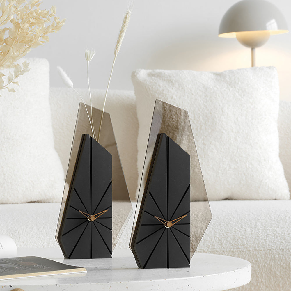 Modern Wood Black Abstract Geometry Mantel & Table Top Clock