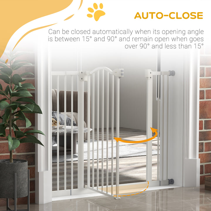 Metal 74-100cm Adjustable Pet Gate Safety Barrier w/ Auto-Close Door White