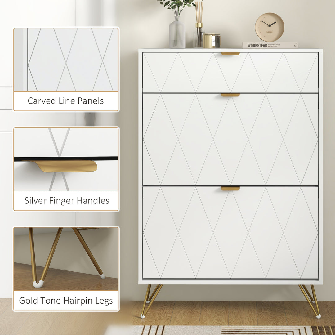 Two Flip Drawer Narrow Shoe Cabinet - White