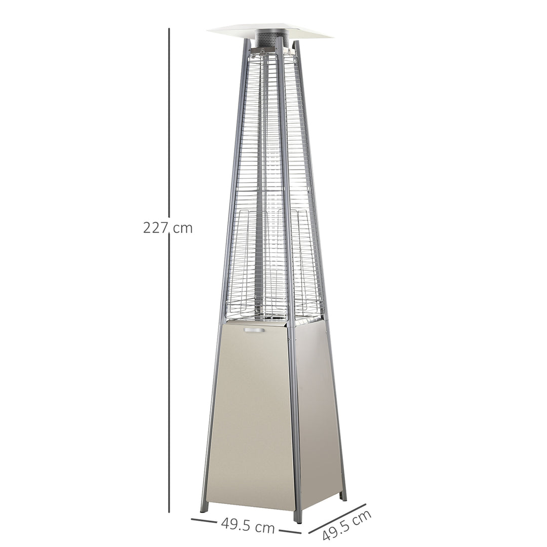 10.5KW Stainless Steel Outdoor Garden Patio Pyramid Heating Propane Gas Real Flame Heater Warmer Glass Tube w/ Wheels and Rain Cover