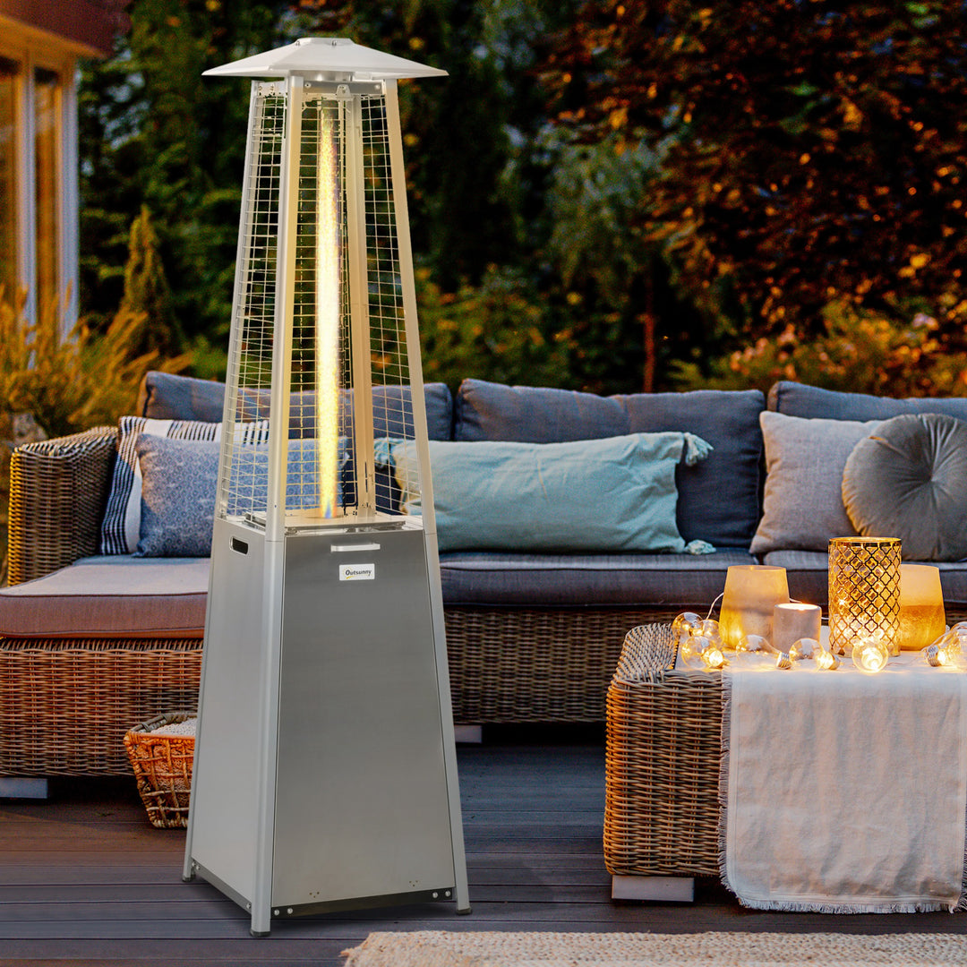 11.2KW Outdoor Patio Gas Heater Stainless Steel Pyramid Propane Heater Garden Freestanding Tower Heater with Wheels