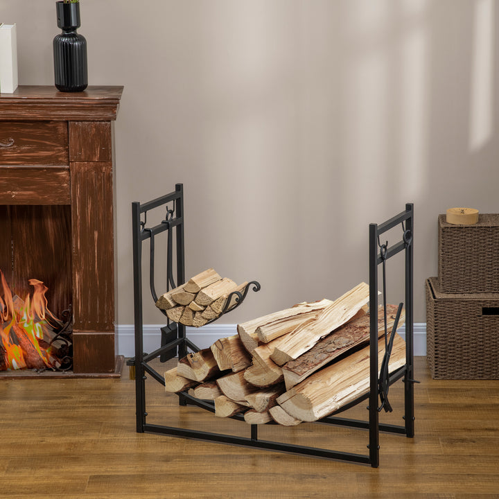 Firewood Stand Log Rack Holder 84cm with 4-PC Fireplace Tools Set