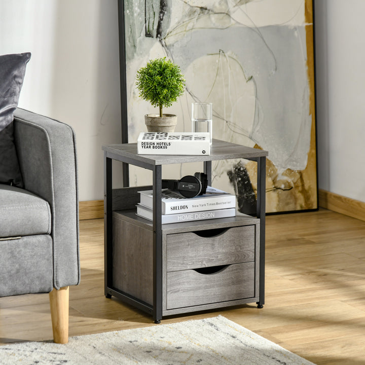 Industrial Side Table with Drawer