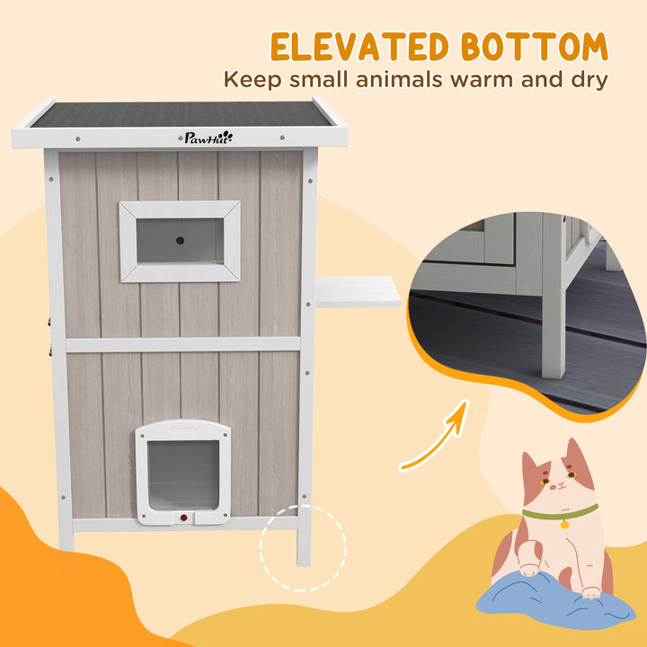 Outdoor 2 Tiers Wooden Cat Shelter w/ Removable Bottom