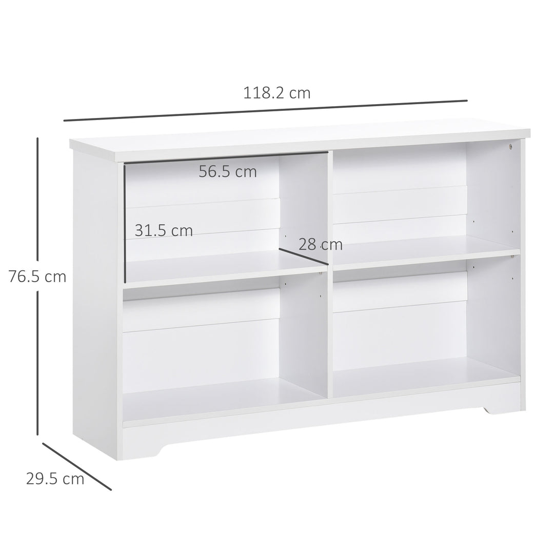 HOMCOM 4-Compartment Low Bookcase, White