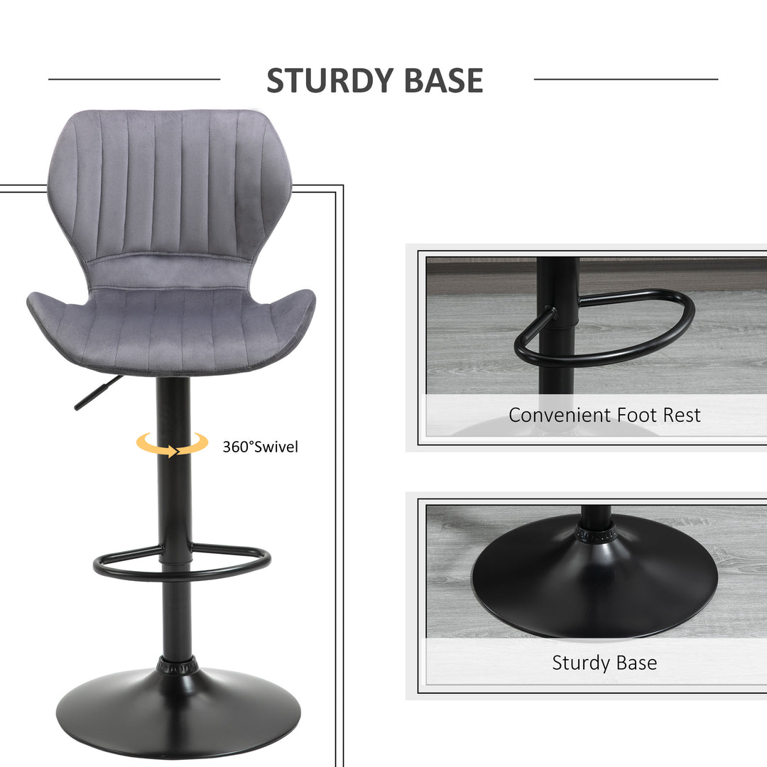 Bar Stool Set of 2 Velvet-Touch Fabric Adjustable Height Swivel Counter Chairs with Footrest