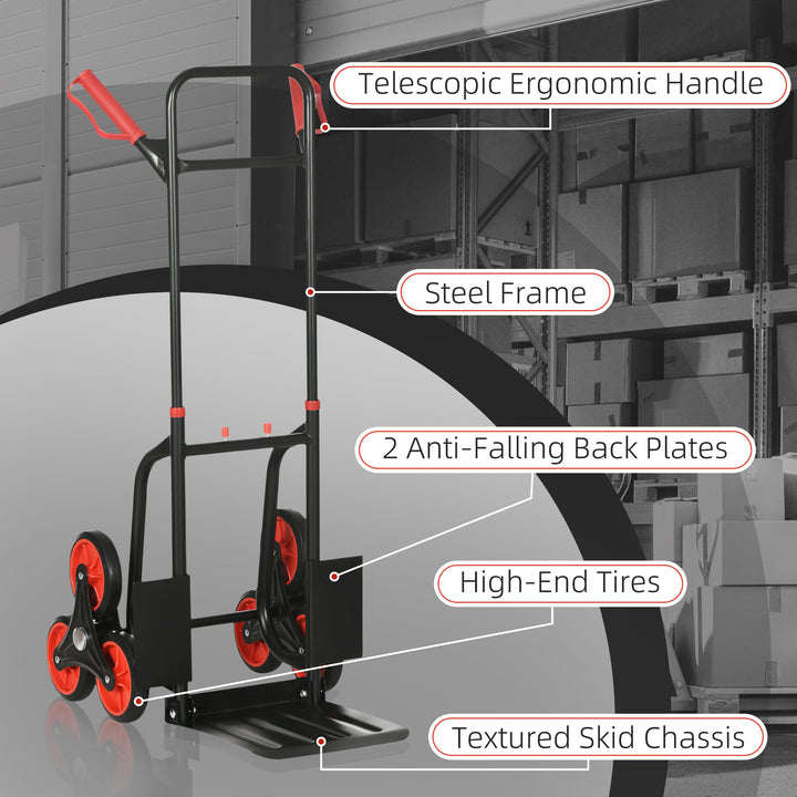 Steel Climbing Handling Trolley w/Hand Trucks 6-Wheels Load Cart 150kg