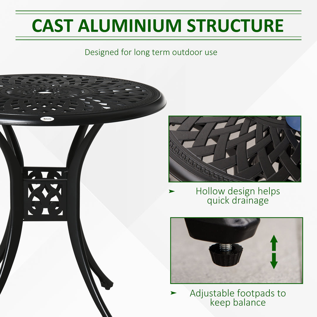 78cm Round Garden Dining Table Bistro Set with Parasol Hole Antique Cast Aluminium Outdoor Table