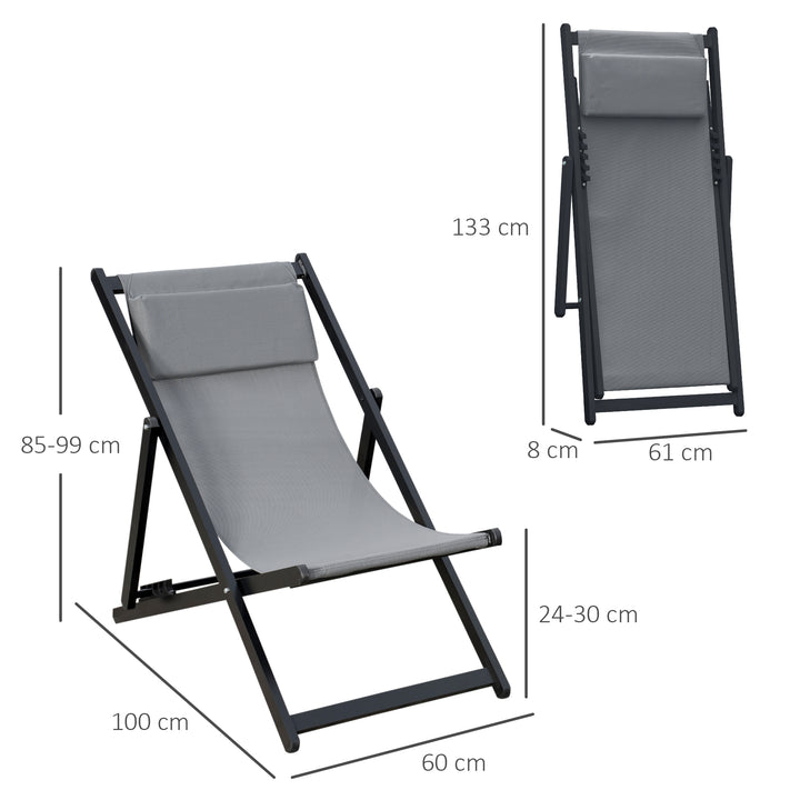 Set of 2 Folding Garden Beach Aluminium Frame Deck Chairs Deckchairs Seaside Folding Garden Patio Lounger