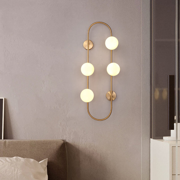 Globe Wall Sconce White Glass 4-Light Wall Lighting Gold Oblong Hanging Rod