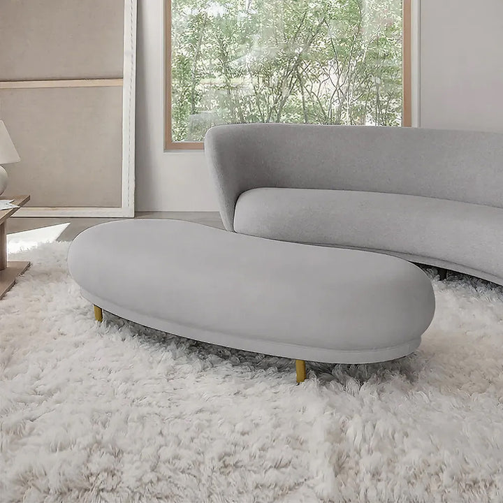 Modern Grey Velvet Bench Upholstered Curved Bench for End of Bed with Metal Legs