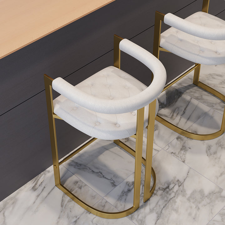 Modern Counter Stool Bar Stool with Back White Upholstery in Gold