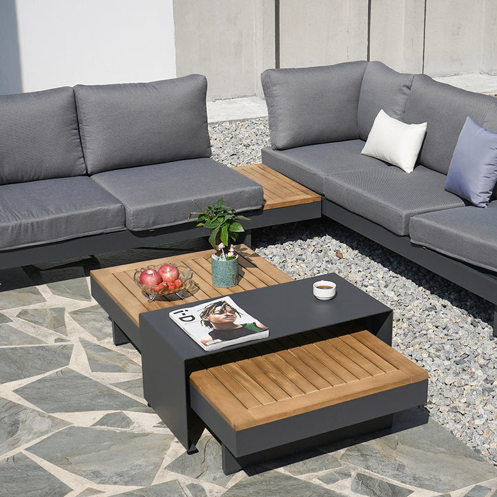 4 PCS L Shaped Outdoor Sectional Sofa Set Modern Yard & Patio Furniture for 6 Person in Gray Cushion & Pillow Included