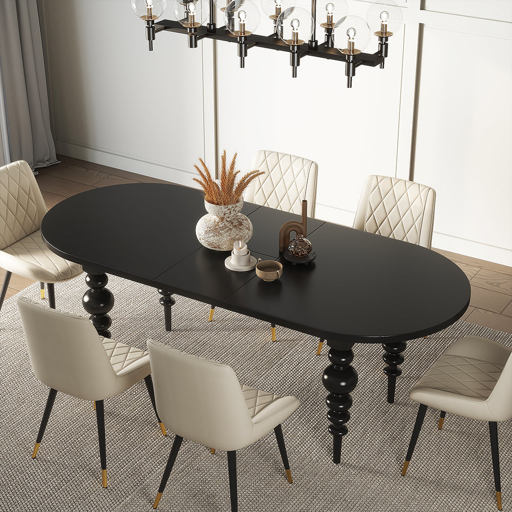 67"-79" Mid-Century Dining Table Oval Extendable Black Table for 4-8 Person with Turned Legs Modern