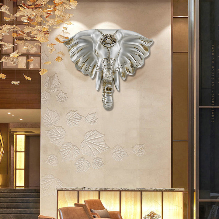 3D Elephant Head Wall Decor Home Artificial Animal Hanging Art Living Room in Silver