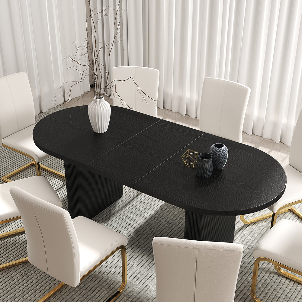 Japandi 63"-79" Oval Extendable Black Dining Table Butterfly Leaf 4-6 Seater