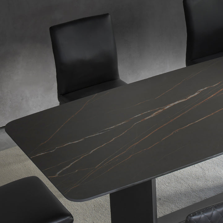 79" Modern Rectangle Faux Marble Dining Table in Black for 8 People