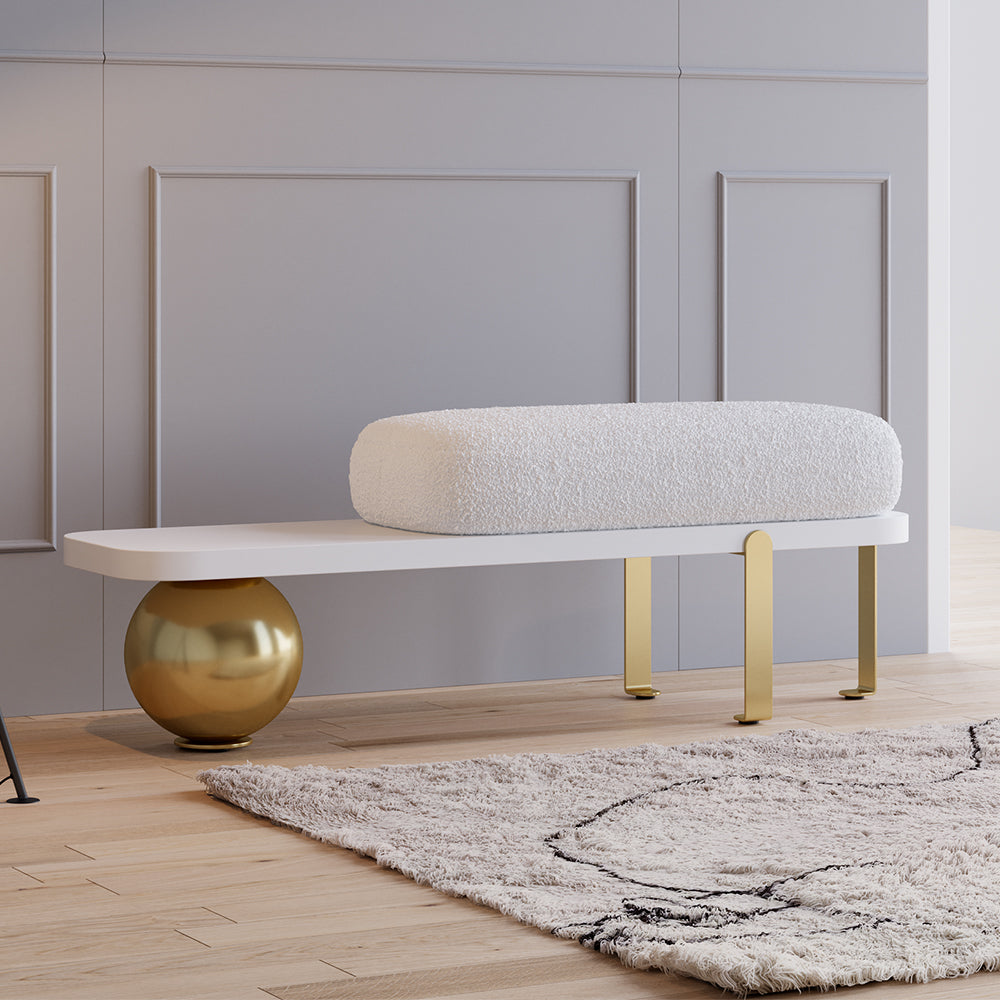 Ball design Entryway Bench Wooden Furniture with Abstract Metal Legsin White & Gold (1200mm Wide)