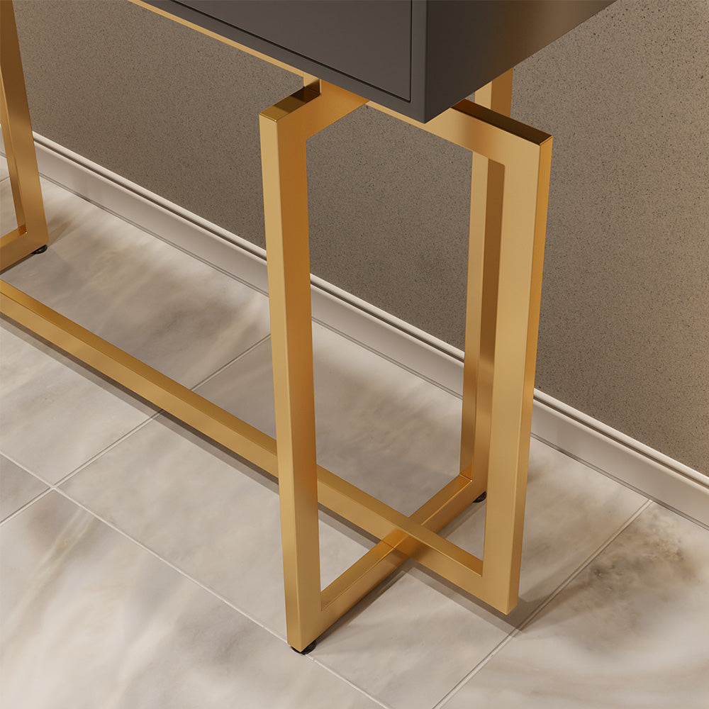 1200mm Modern Narrow Black Console Table with Storage Drawers and Metal Legs in Gold