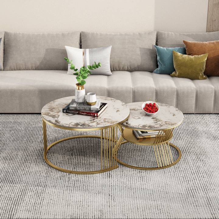 Modern Pandora Nesting Coffee Table Set with Sintered Stone Top 2-Piece Table Set