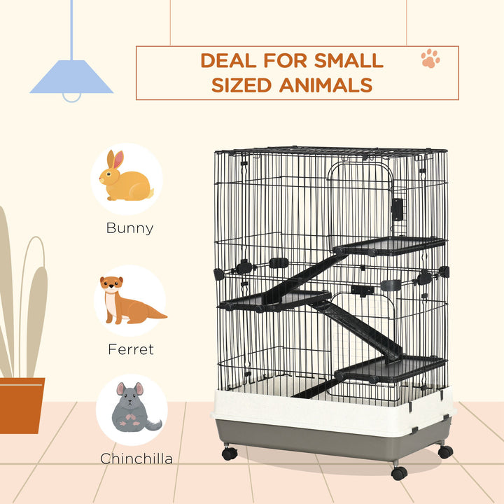 3 Tier Rolling Small Animal Rabbit Cage Chinchillas Hutch Pet Play House with Platform Ramp Removable Tray 81.2 x 52.7 x 110 cm