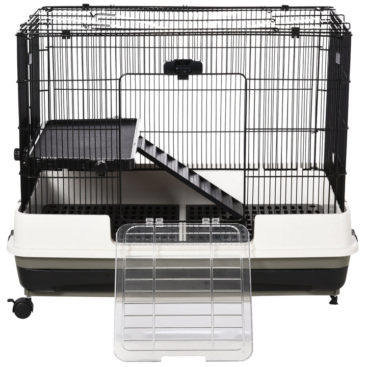 Small Animal Guinea Pigs Hutches Steel Wire Rabbit Cage Pet Play House W/ Waste Tray Black