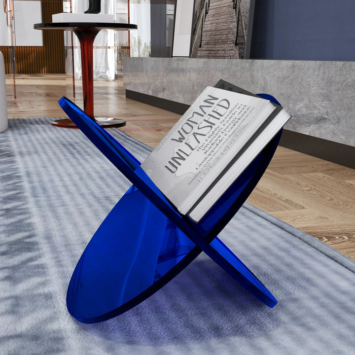 400mm Modern Acrylic Standing Magazine Rack in Blue for Living Room