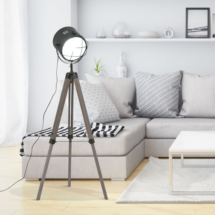 Tripod Floor Lamp: Industrial Vintage Spotlight with Wooden Legs for Living Room & Bedroom