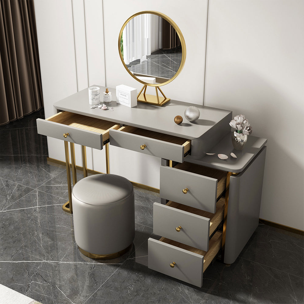 Makeup Vanity Set with Drawers Retractable Dressing Table Stool & Mirror & Cabinet Included