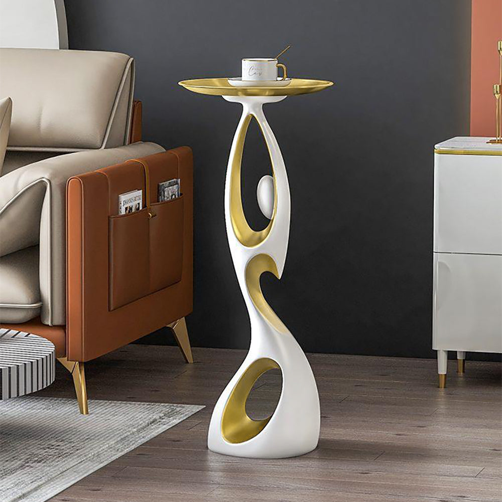 Modern Floor Ornament End Table Dancing Side Table with Tray in Gold