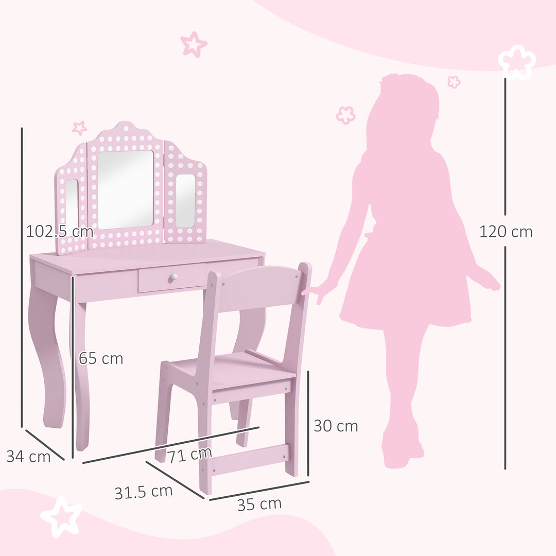 Kids Dressing Table Sets with Stool and Tri-Fold Mirror