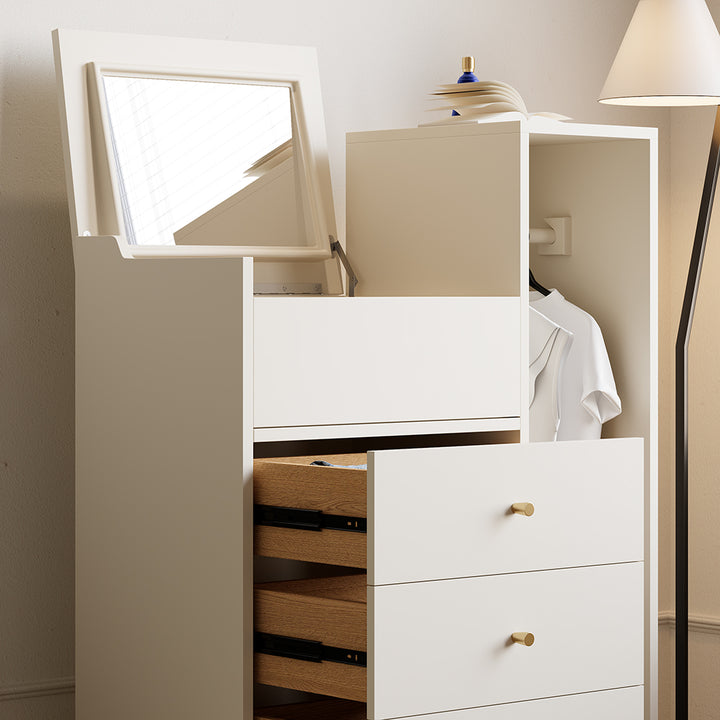 Modern White Mirrored Dresser Chifforobe Wardrobe Closet with 4 Drawers