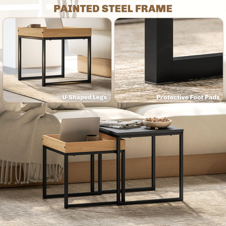 Set of Two Boxy Nesting Tables - Black/Wood-Effect