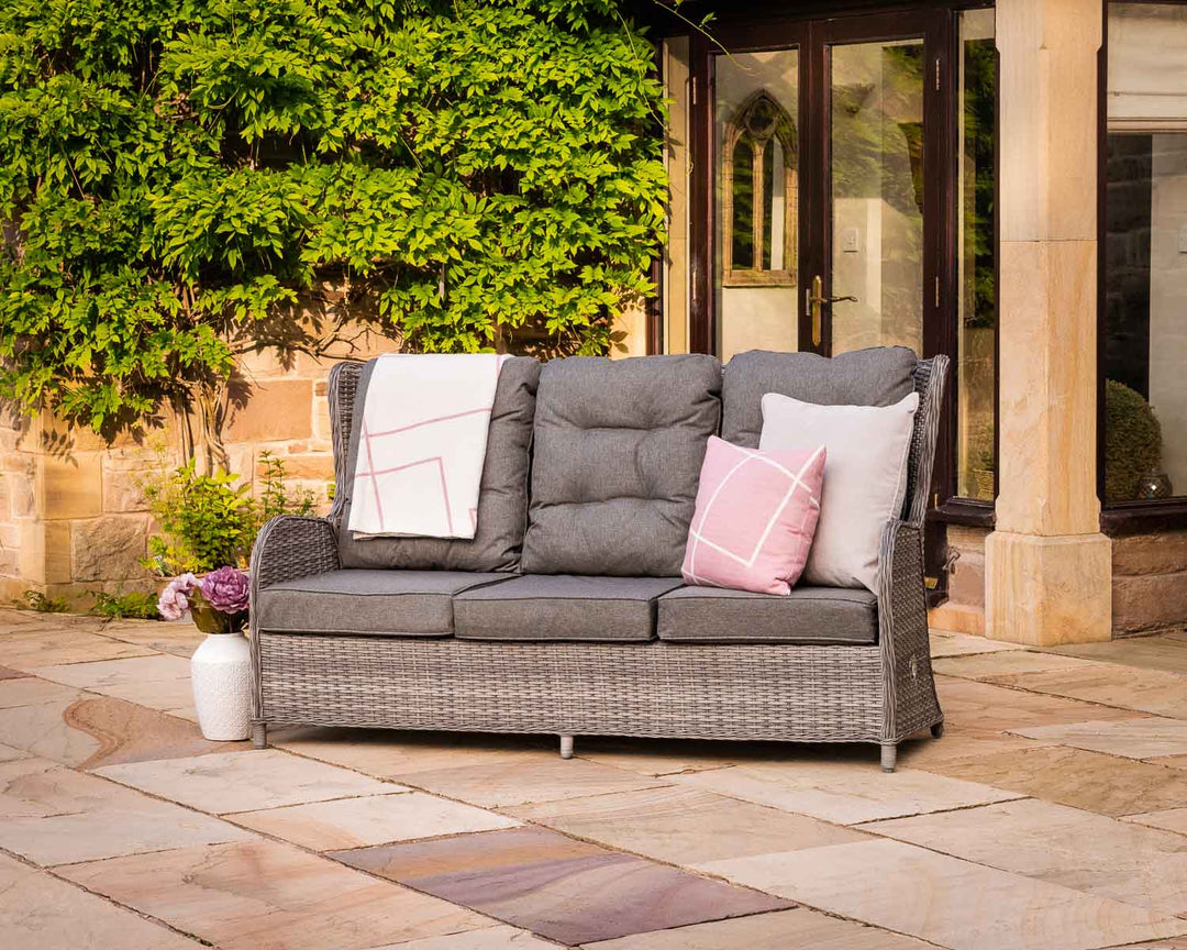 Reclining Rattan Garden 3 Seat Sofa in Grey - Fiji - Rattan Direct