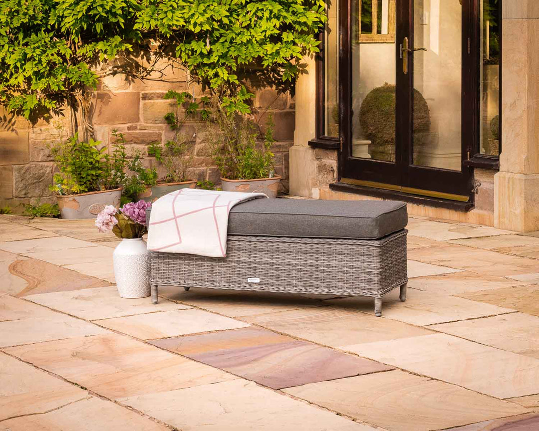 Rattan Garden Bench With Cushion in Grey - Fiji - Rattan Direct