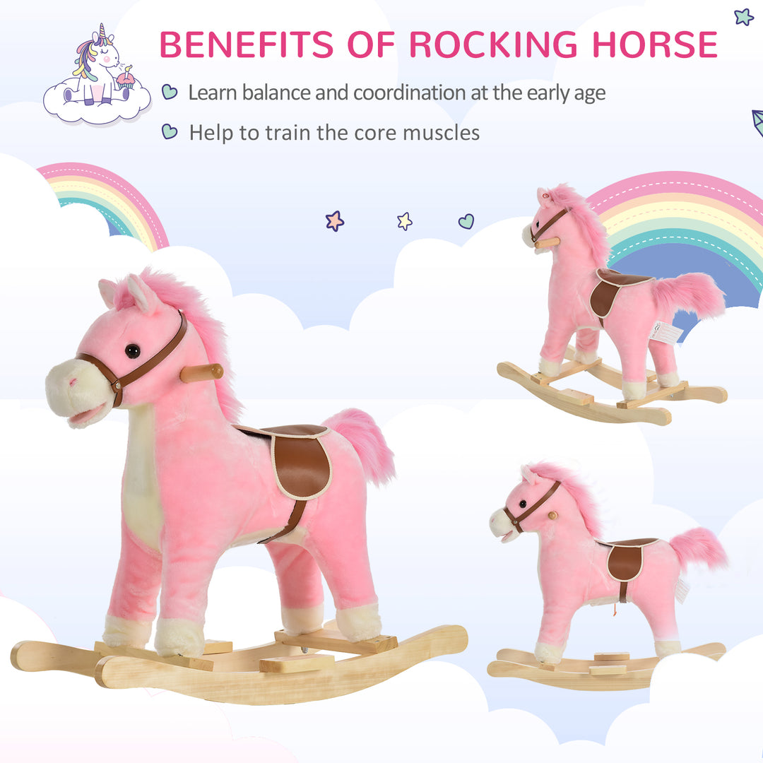 Kids Ride On Plush Rocking Horse w/ Sound Pink