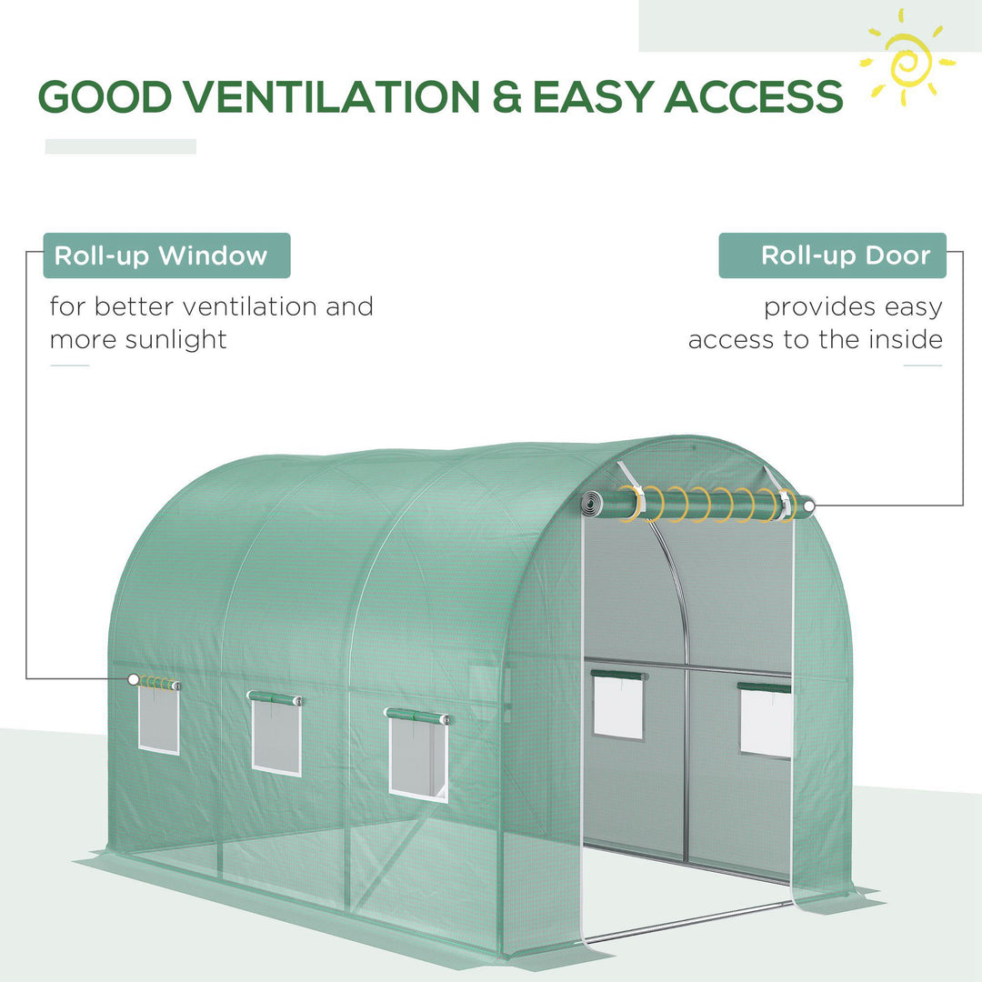 10x7ft Greenhouse Replacement Cover Winter Garden Plant PE Cover for Tunnel Walk-in Greenhouse with Roll-up Windows Door Outdoor