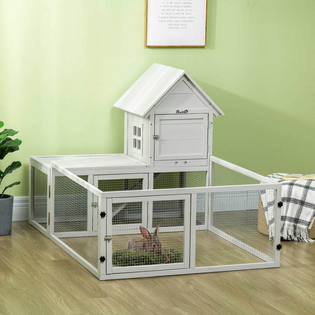 Wooden Rabbit Hutch with Extra Fenced Area