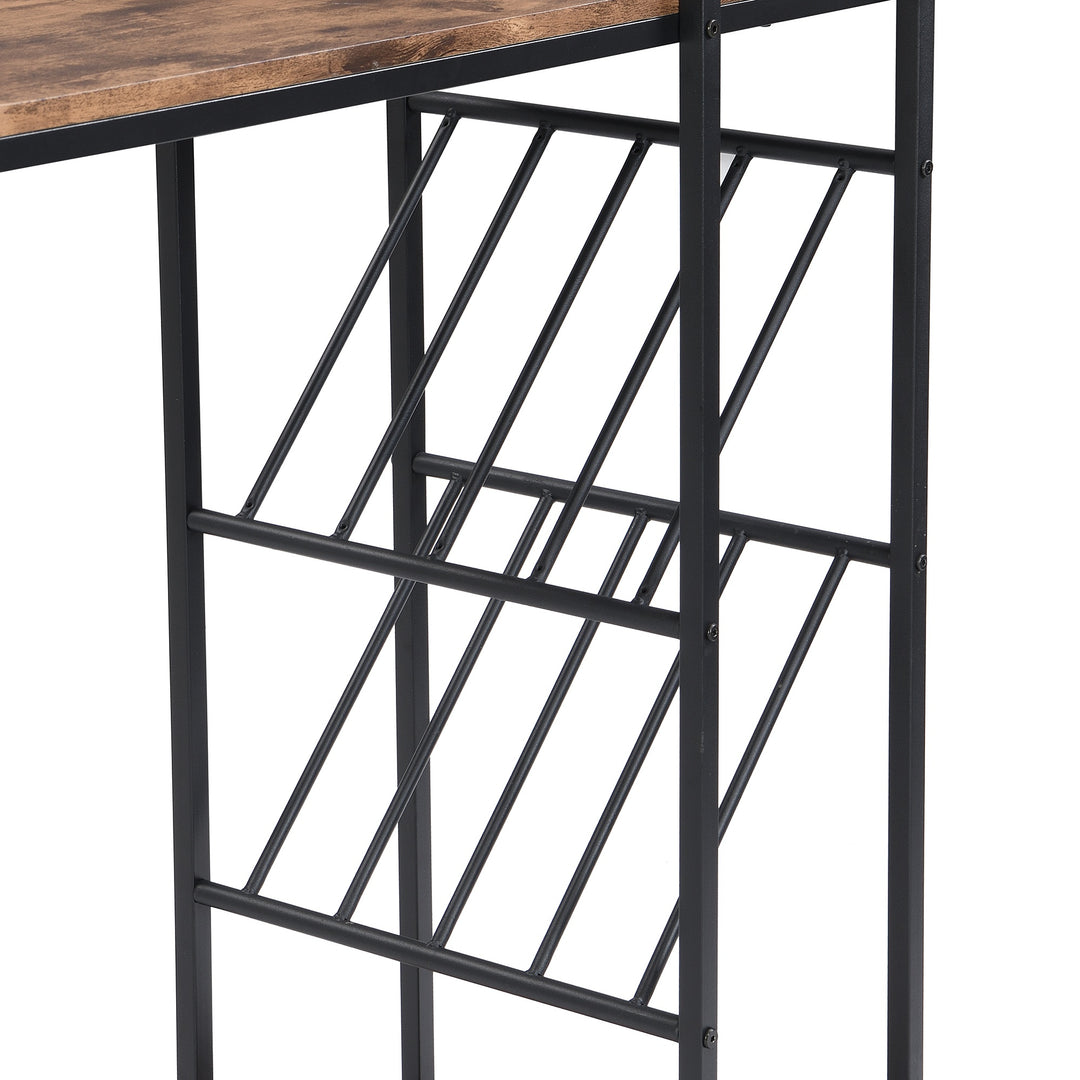 3 Piece Industrial Bar Table Set with Wine Rack and Side Storage