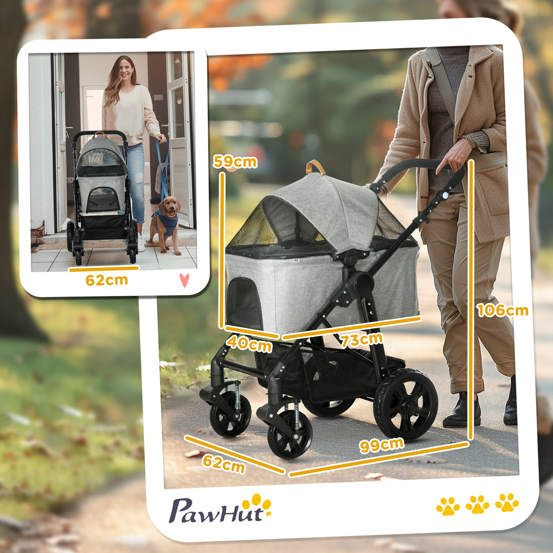 2-In-1 Design No-Zip Pet Stroller Detachable Bag Travel Trolley w/ Shock-absorbing System Brake Basket Adjustable Handlebar