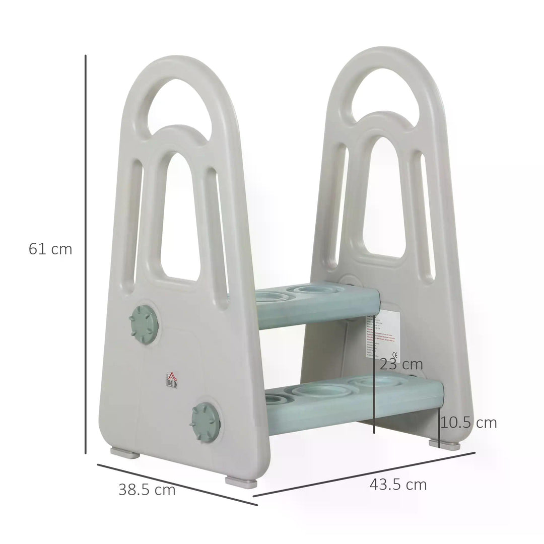 HOMCOM Two Step Stool for Kids Toddlers Ladder or Toilet Potty Training Bathroom Sink Bedroom Kitchen Helper w/ Non-slip Handle & Feet Pad Aosom UK