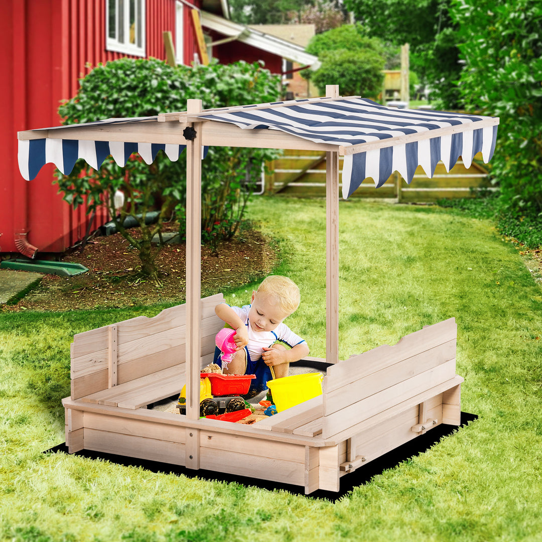 Children Cabana Sandbox Kids Square Wooden Sandpit Outdoor Backyard Playset Play Station Adjustable Canopy