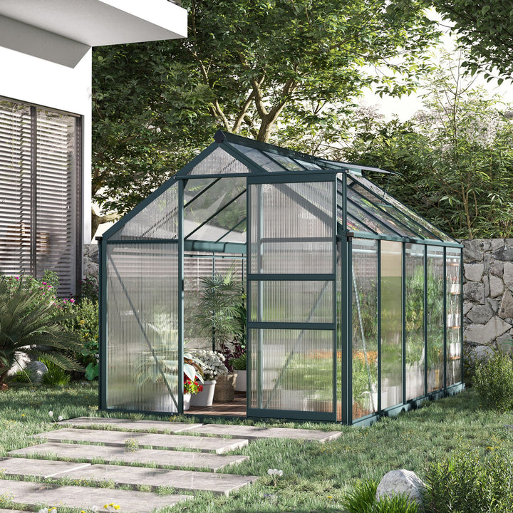 Aluminium Frame Greenhouse Large Walk-In Greenhouse Garden Plants Grow Galvanized Base w/ Slide Door (10ft x 6ft)