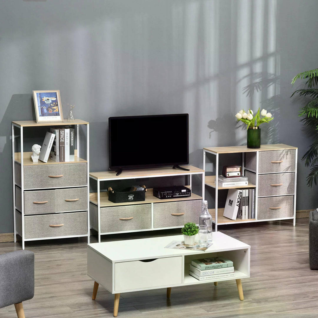 HOMCOM Storage Dresser with 3 Fabric Drawers & 2 Display Shelves, Chest of Drawers for Living Room, Bedroom, Hallway, Beige Aosom UK