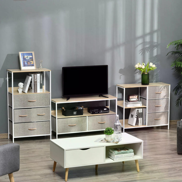 HOMCOM Storage Dresser with 3 Fabric Drawers & 2 Display Shelves, Chest of Drawers for Living Room, Bedroom, Hallway, Beige Aosom UK